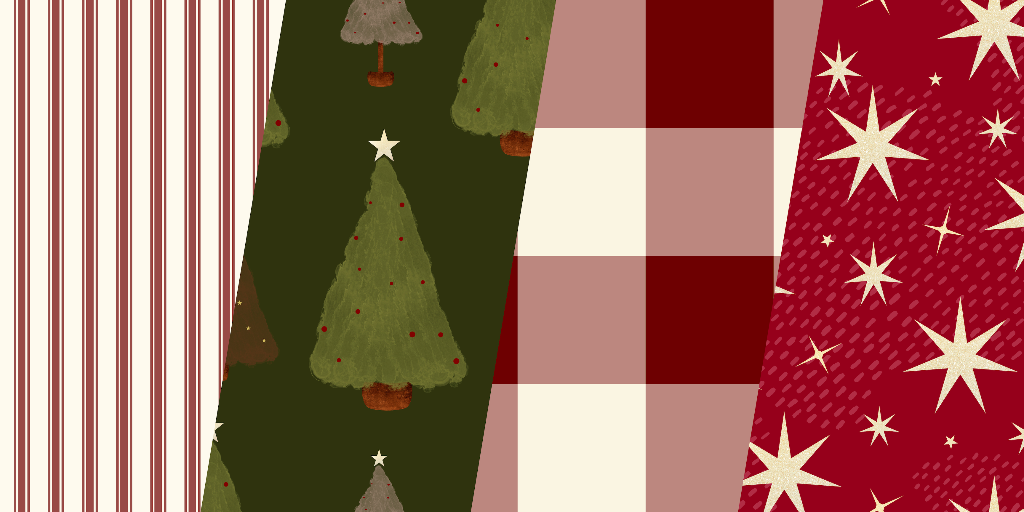 Christmas Seamless Pattern Collection - Stripes, Christmas Trees, Gingham, Christmas Stars