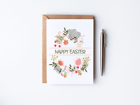 Soft Floral Egg shaped wish for a Happy Easter - Soft Pastel Colour Palette