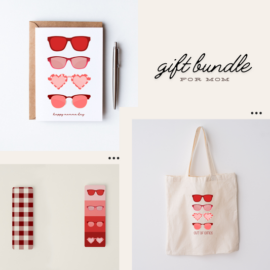 Mothers day gift bundle - bookmark, card, bag with sunglasses