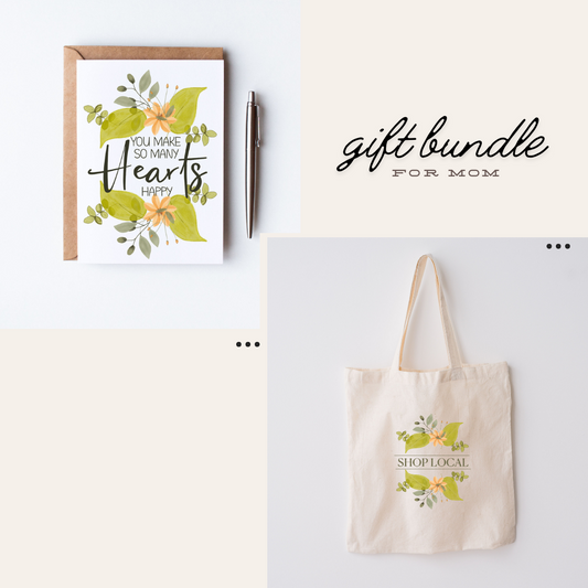 Gift bundle for mom, greeting card and shopping tote