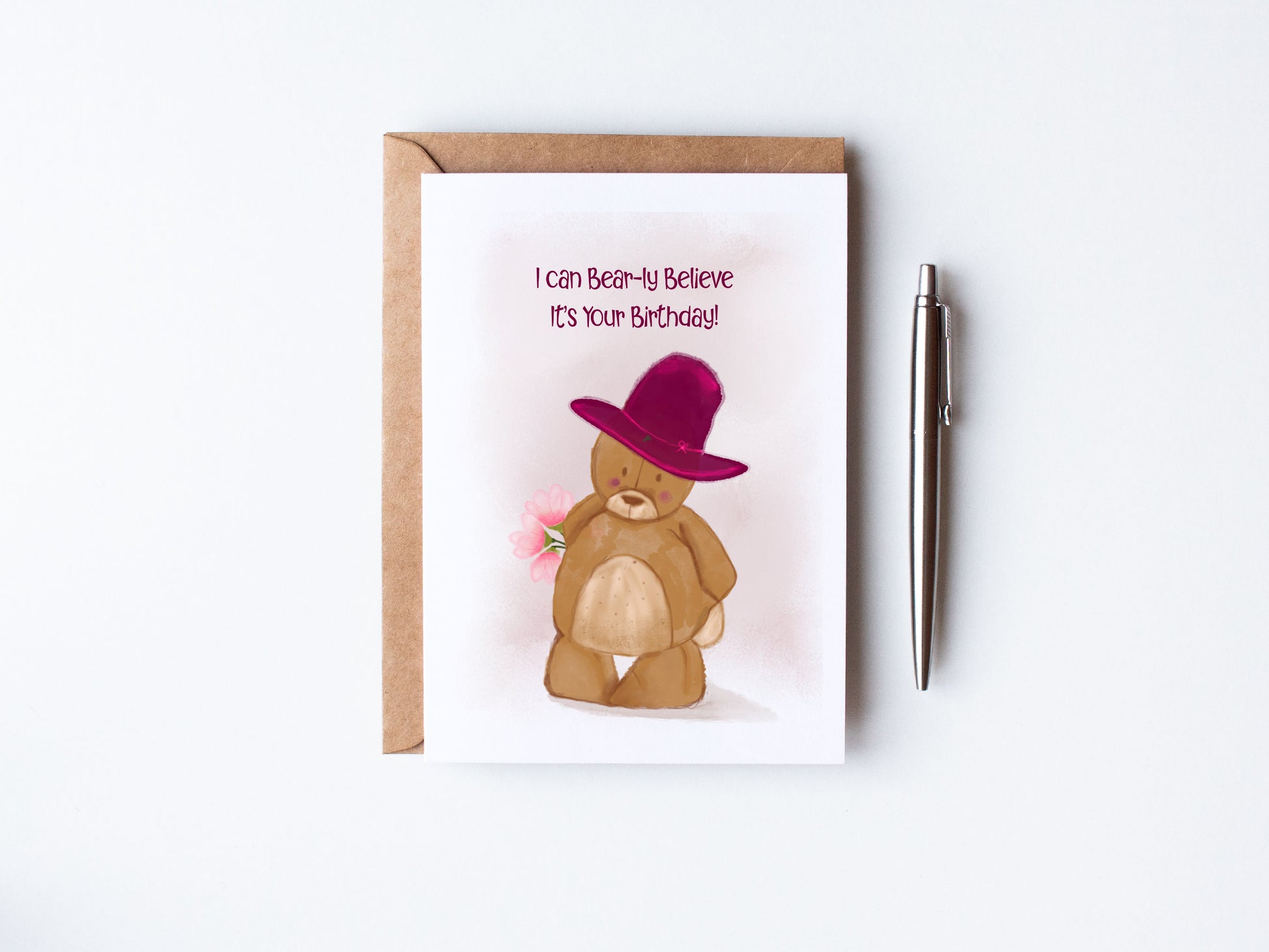 Hand Illustrated Cute Bear wishing Happy Birthday