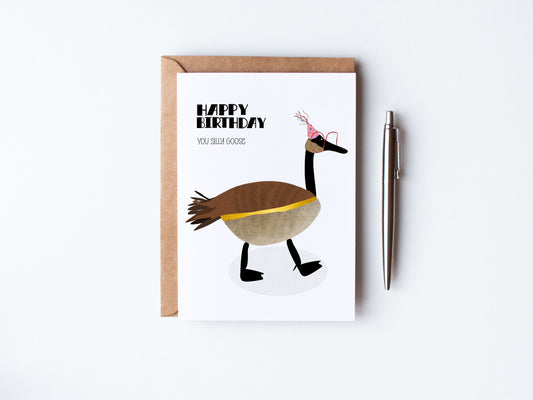 Hand Illustrated canada goose with a party hat and big goofy glasses on