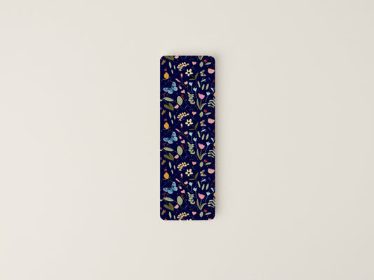 Butterfly Garden Floral Bookmark in Navy