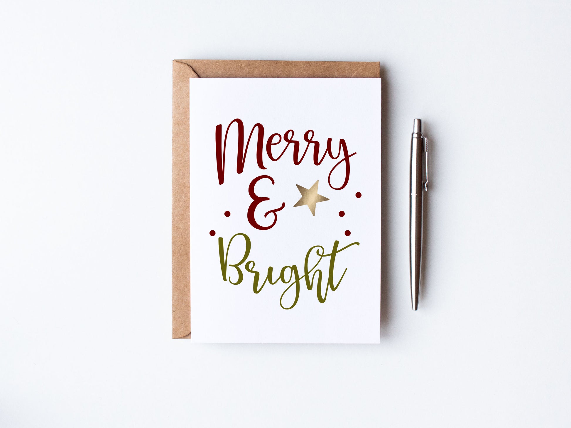 Hand Written Merry & Bright Card