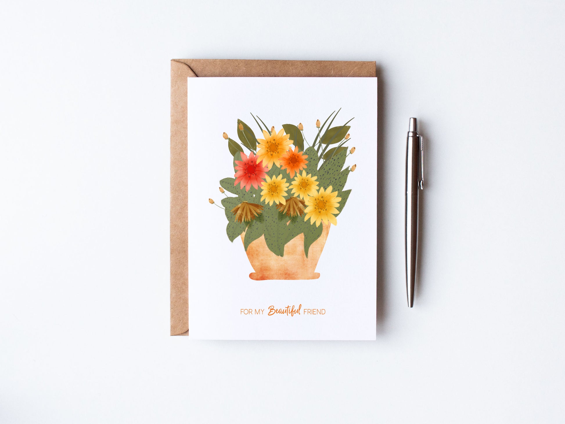 hand illustrated florals in a vase - gift card for friend