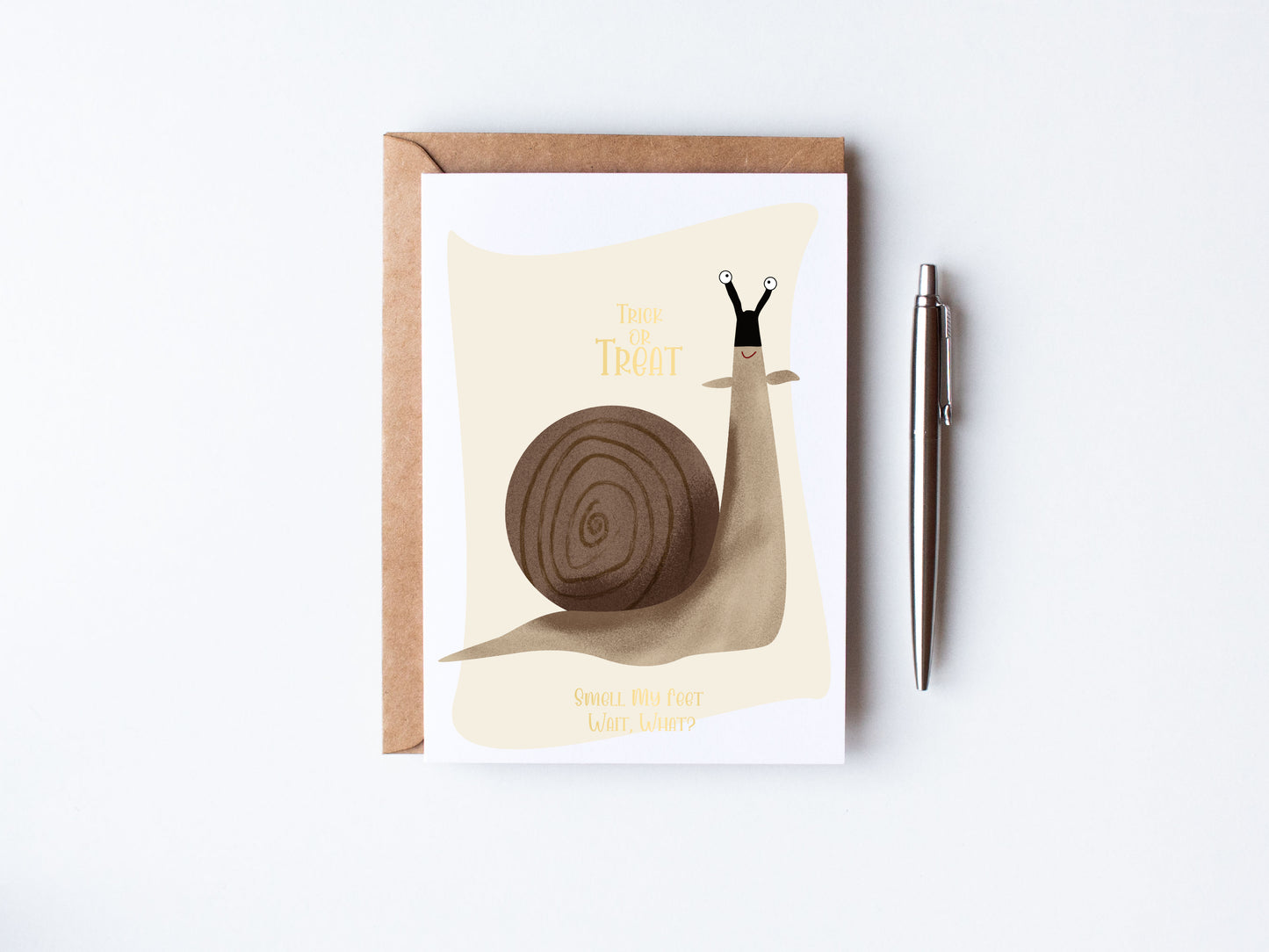 SNail Halloween card with gold foil - Trick or Treat - smell my feet, wait, what?