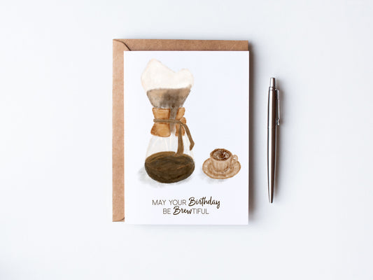 May your Birthday be Brew-tiful Greeitng Card - Coffe filter and mug