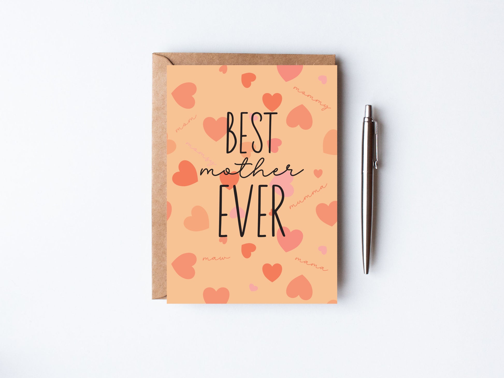 Colourful Best Mother ever greeting card - momma, maw, mom, mommy with hearts