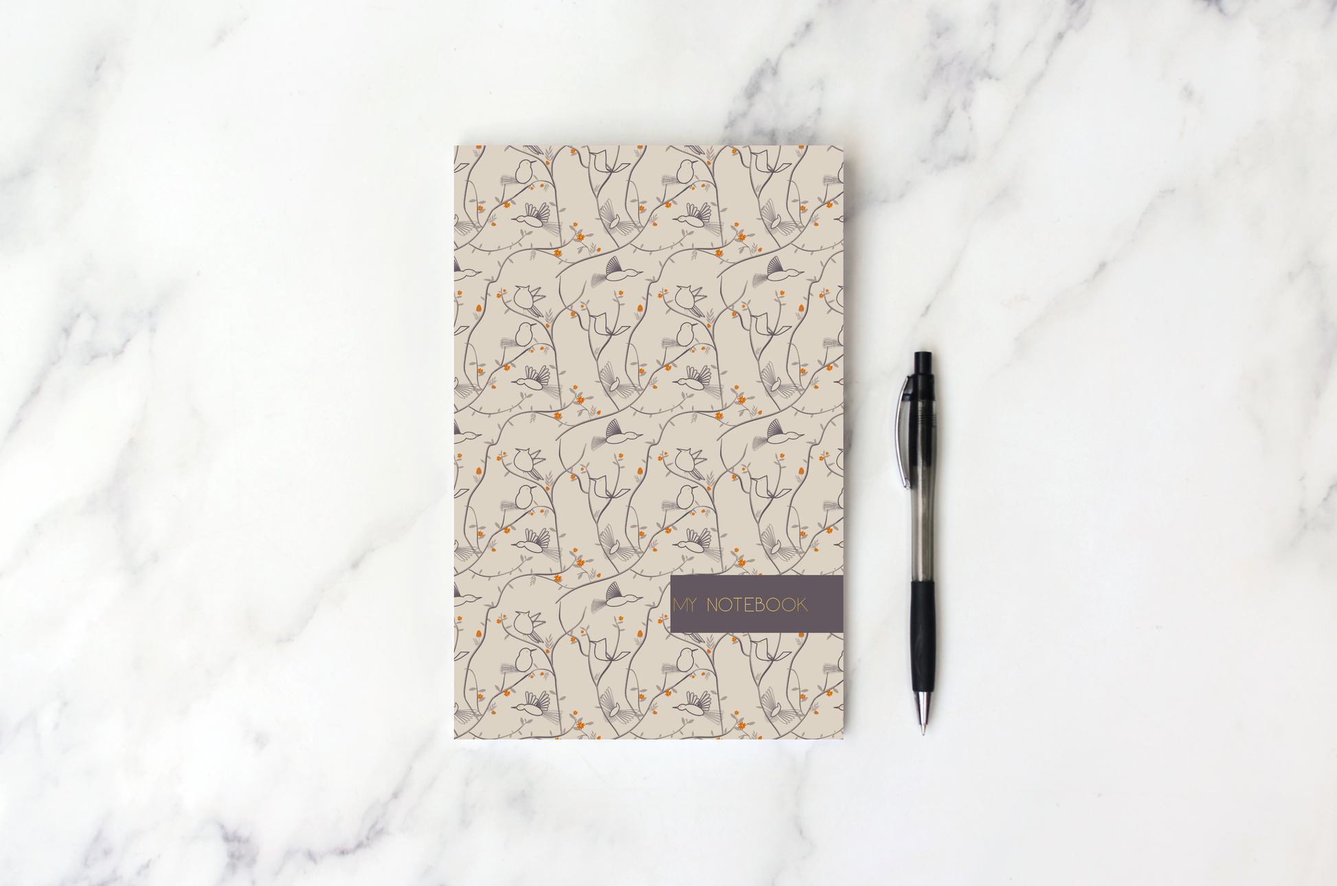 Birds in teh Sky pattern - beige notebook - to do book, ideas book - my notebook