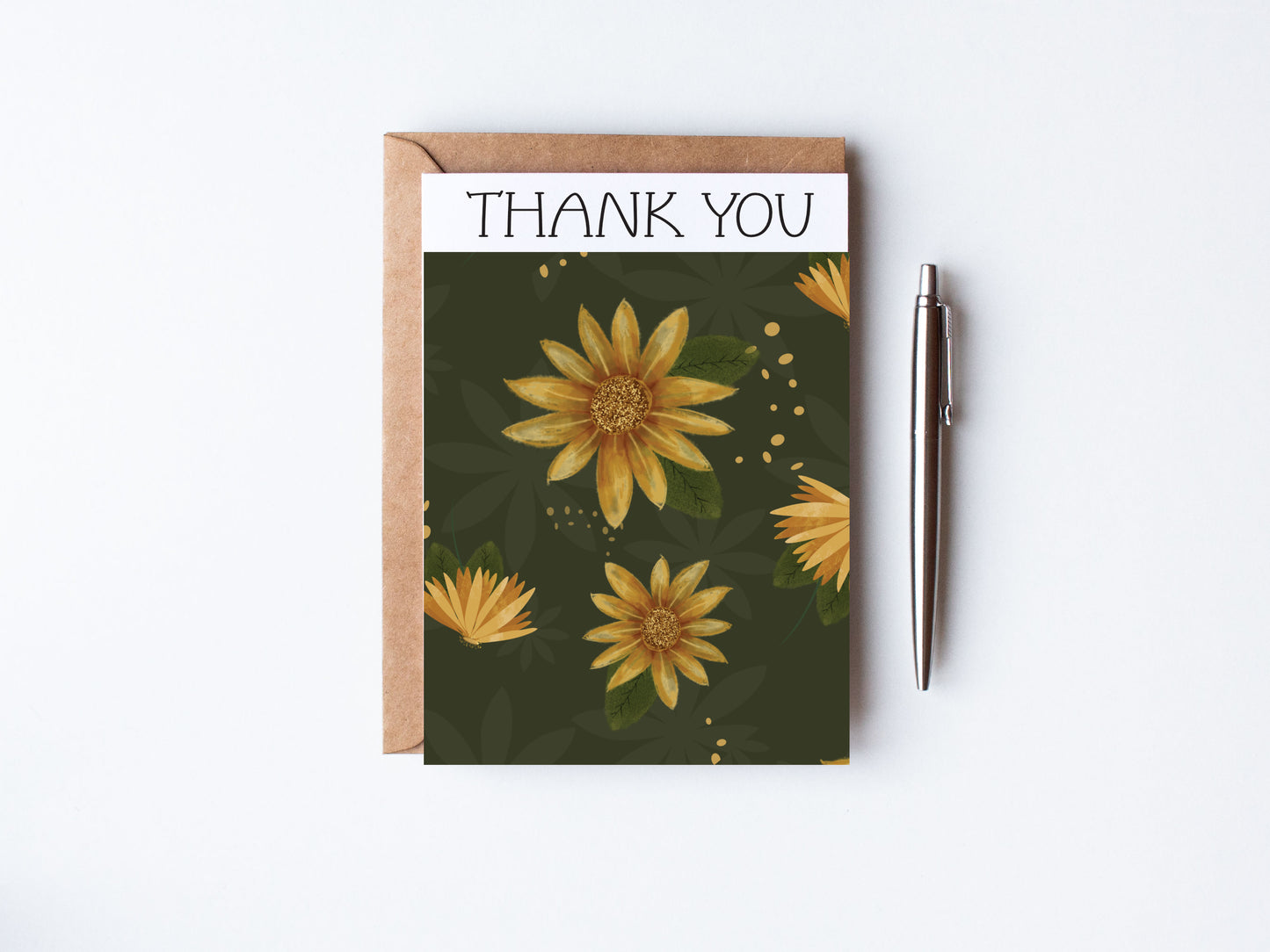 Sunflower on green background saying thank you